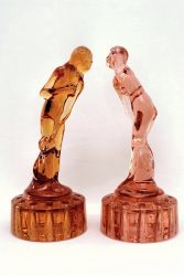 11" Bashful Charlotte - Polished Amber & Pink Cambridge Glass 11" Bashful Charlotte - Polished Amber & Pink