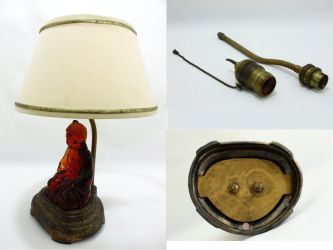 Cambridge Glass Buddha in Amber & Lamp Base late 1920s