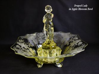 Draped Lady in an Apple Blossom bowl -  Gold Krystol Cambridge Glass Draped Lady in an Apple Blossom bowl - Gold Krystol