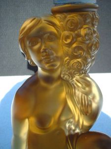 Pressed Art Deco Glass Kneeling Lady Lamp