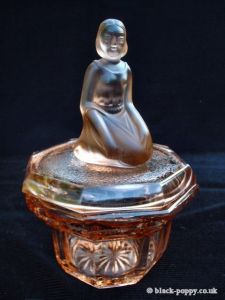 Pressed Glass Kneeling Lady Powder Pot