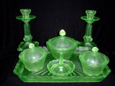 Uranium Glass Vanity Set