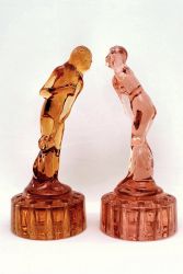 11" Bashful Charlotte - Polished Amber & Pink Cambridge Glass 11" Bashful Charlotte - Polished Amber & Pink